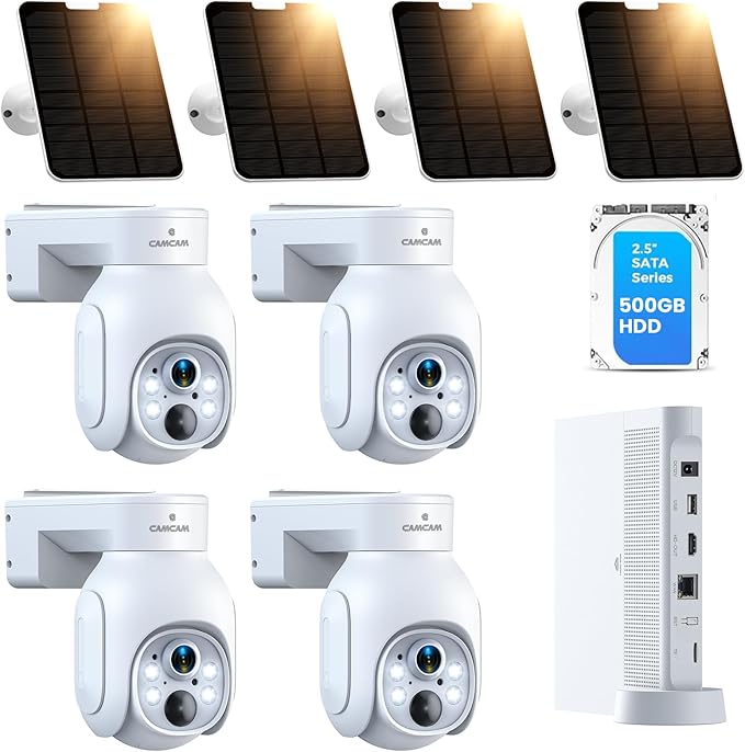 Solar Security Cameras Wireless Outdoor,2K Solar Cameras for Home Security, Wireless Security Camera System with 360° Pan & Tilt, Color Night Vision, 500GB HDD NVR, No Subscription, 2.4G & 5G WiFi