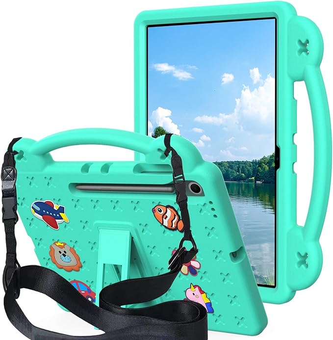 AKABEILA Compatible with Samsung Galaxy Tab A11 2025 Tablet Case, Kids Friendly Universal Lightweight Shockproof Protective Case with Shoulder Strap & Stand Handle Mint Green