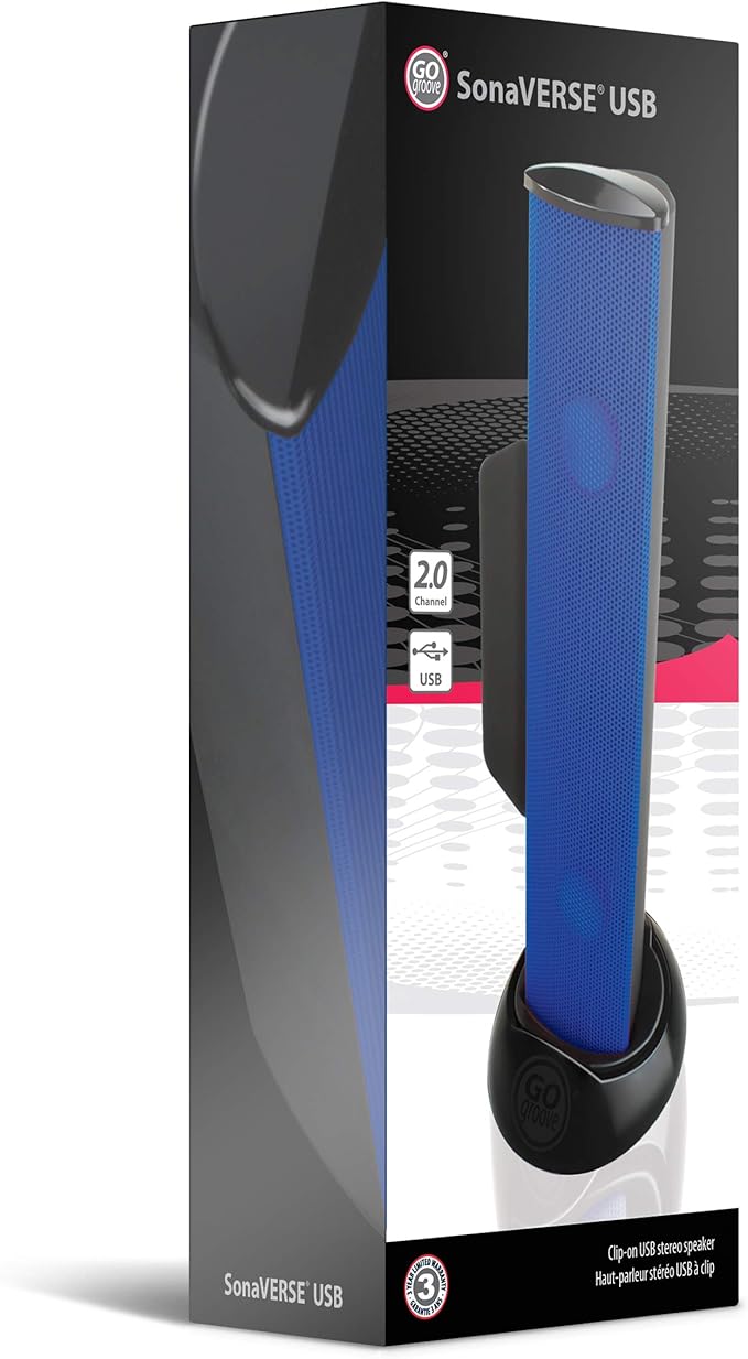 GOgroove SonaVERSE USB Speakers for Laptop Computer - USB Powered Mini Sound Bar with Clip-On Portable External Speaker Design for Monitor, One Cable for Digital Audio Input and Power (Blue)
