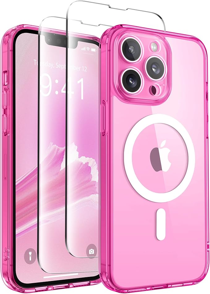 CAPRARO Magnetic for iPhone 13 Pro Case, [Compatible with MagSafe] [Full Camera Protection] Shockproof Protective Slim Translucent Matte Phone Case for iPhone 13 Pro 6.1'', Clear Neon