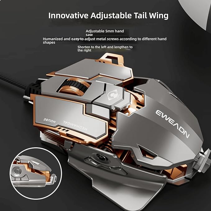 Professional Gaming Mouse, 12800 DPI Optical Sensor, RGB Lighting, Aluminum Chassis, Golden Gray, with Macro Programming and Retractable Wing