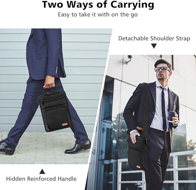 MoKo 10-13 Inch Tablet Sleeve Carrying Bag Fits New 13" iPad Pro M5 & Air M3 2025, i-Pad Pro 12.9/11, 11" iPad A16/Air M3,Galaxy Tab S9/S8 Plus 12.4, with Shoulder Strap, Handle and Pockets, Black