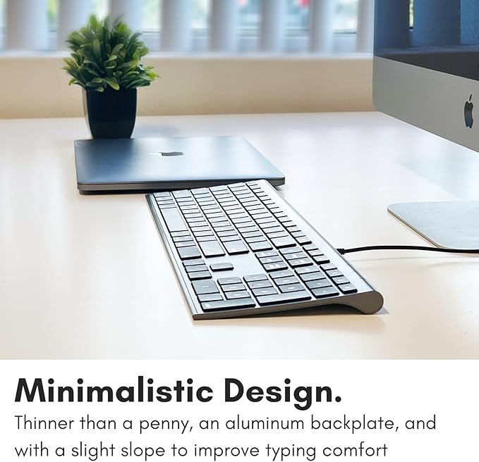 Macally Ultra-Slim USB Wired Computer Keyboard - Works Great as Both a Windows or Wired Mac Keyboard - Compatible Full Size Apple Keyboard with Numeric Keypad for Mac mini, iMac, MacBook - Space Gray
