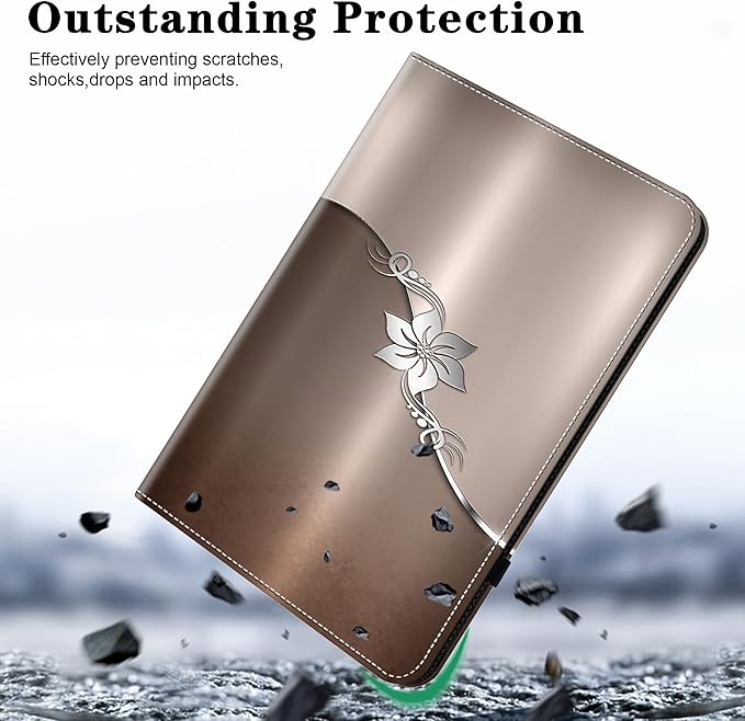 Case for iPad mini 7 2024 (A17 Pro) / Mini 6 2021, Mini 7th/6th Generation Case 8.3 inch, Multi-Angle Viewing Premium PU Leather Cover with Card Slot - Silver Flower