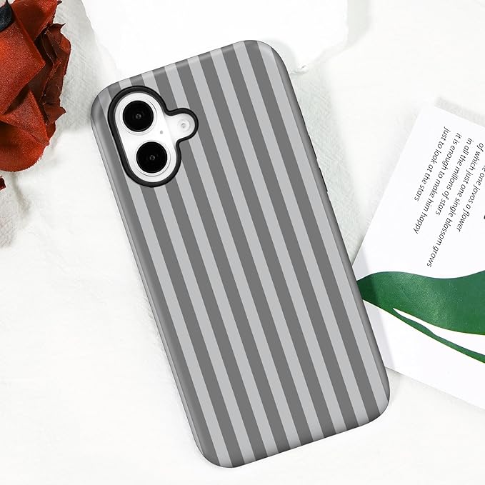 Magnetic for iPhone 17 Case Cute Stripes Phone Case, Shockproof Slim TPU and Hard PC Protective Phone Cover Compatible with MagSafe Designed for Women Girls, Gray