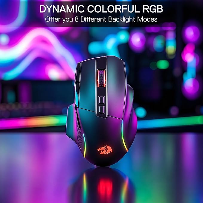 Redragon M925 PRO Wireless Gaming Mouse, 26,000 Max DPI Optical RGB Gaming Mice with 10 Programmable Buttons, Ergonomic Natural Grip Build, Software Supports DIY Keybinds & DPI, Black