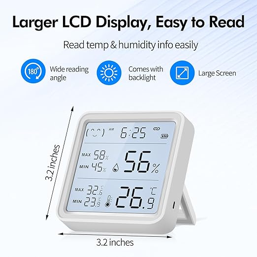 eMylo WiFi Thermometer Hygrometer 2 Pack, Wireless Indoor Humidity Monitor for Room, Smart Digital Temperature Sensor with App Alert, Large LCD Display with Backlight, Free Data Storage Export