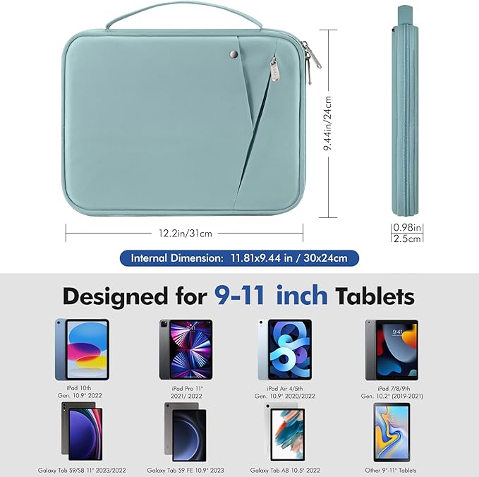 MoKo 9-11 Inch Tablet Sleeve Carrying Case with Handle, Padded Protective Travel Bag for New 11-inch iPad Air 4 2026/Pro M5/ A16, iPad 10th/Air 5/4th 10.9, i-Pad 9/8th 10.2,Tab S9/S8 11,Misty Blue
