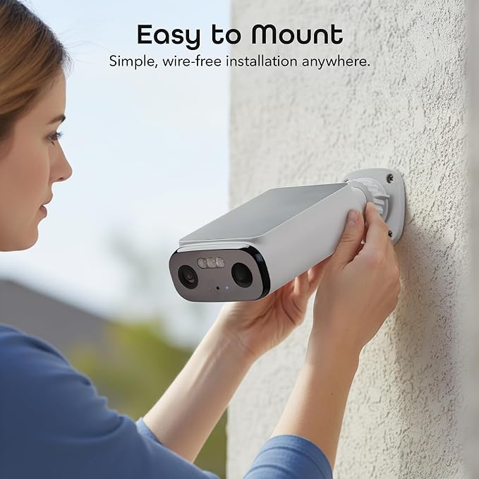 Geeni Falcon Smart Solar Battery Camera 2K+ – Outdoor Camera Wireless, Weather Resistant with Solar-Powered Battery, Motion Alerts, Color Night Vision, Two-Way Audio — 1-Pack, White