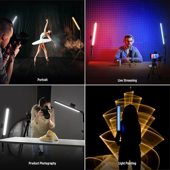 NEEWER Handheld 2.4G LED Video Light Stick Kit, Upgraded 40W Dimmable 3200K-5600K CRI97 with Stands/Filters/Carry Bag for Gaming Photography YouTube TikTok Video Recording, BH20B Ultra