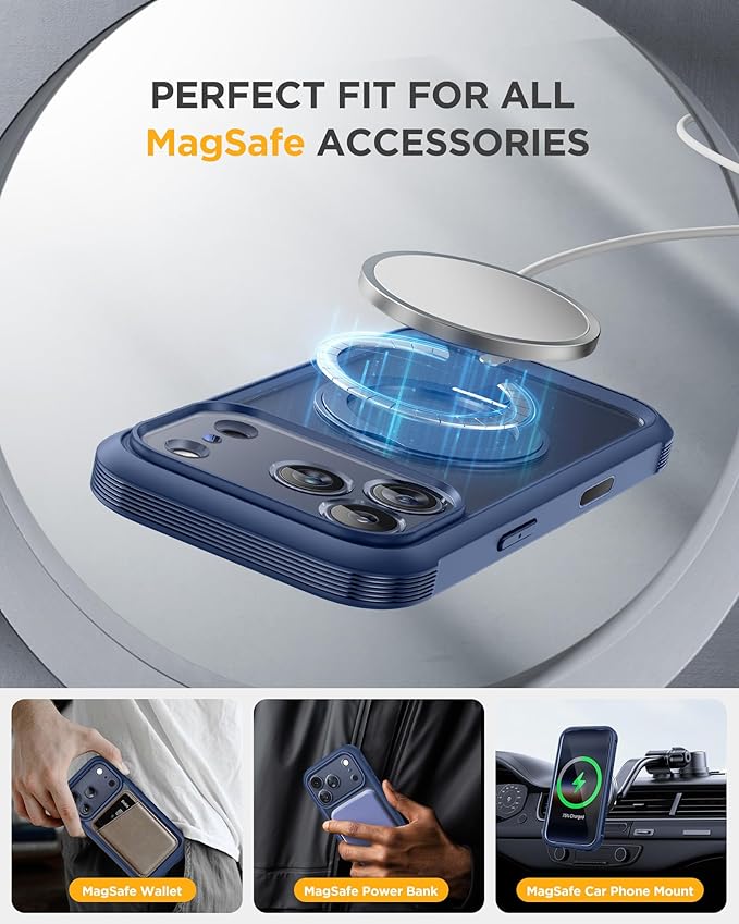 Miracase for iPhone 17 Pro Max Case with 360° Magnetic Ring Stand [Compatible with Magsafe] Full-Body Drop Proof Bumper Phone Case with Built-in 11H Tempered Glass Screen Protector,Blue