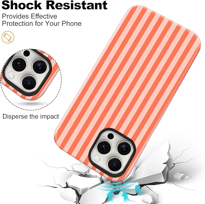 Magnetic for iPhone 15 Plus Case Cute Stripes Phone Case, Shockproof Slim TPU and Hard PC Protective Phone Cover Compatible with MagSafe Designed for Women Girls, Deep Orange