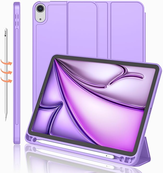 iMieet iPad Air 11 Inch Case M4/M3/M2(2026/2025/2024), iPad Air 5th/4th Generation Case 2022/2020 10.9 Inch with Pencil Holder,Trifold Stand Smart Case with Soft TPU Back(Violet)
