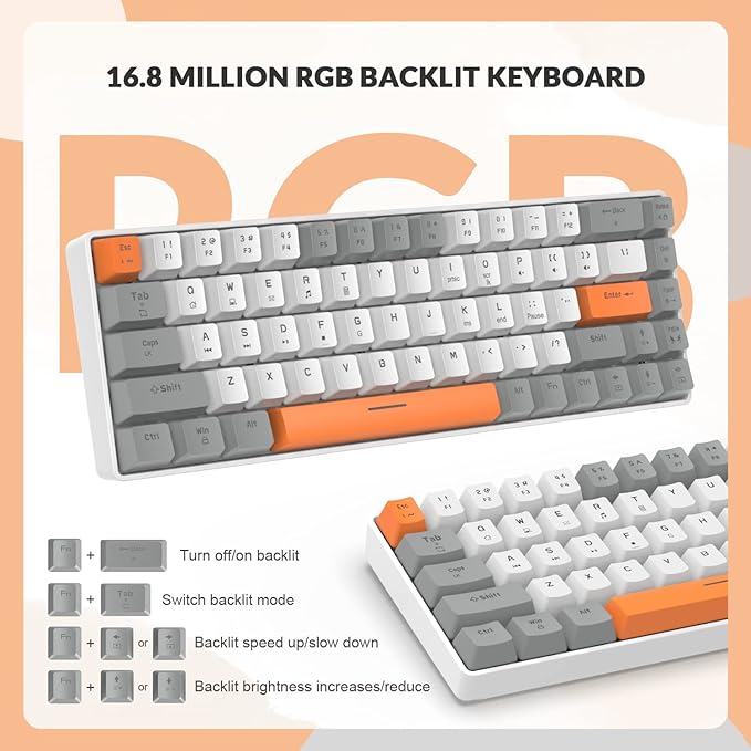 ZIYOU LANG RK-T8PR0 Wired 65% Mechanical Gaming Keyboard and Mouse Combo with RGB LED Backlit Anti-ghosting TKL Mini 68 Key Coiled C to A Cable Linear Red Switch for PS4 PS5 Xbox PC Mac Gamer(Gray)