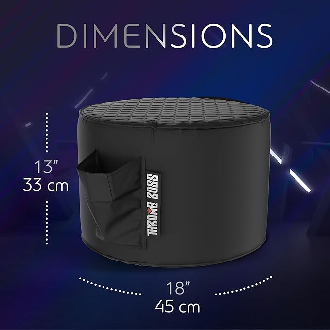 Throne Boss Gaming Footstool - Cover ONLY No Filling - Matching Bean Bag Chair Pouf/Ottoman - Round Gamer Foot Stool Footrest with Drink Holder (Black)