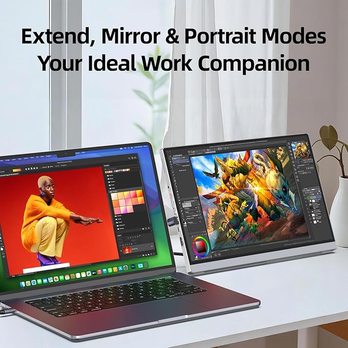 Intehill 4K Portable Monitor for Laptop, 13.4" IGZO Display with Full-Laminated Tempered Glass 500 Nits, 100% sRGB Portable Laptop Screen with Kickstand & Speakers, USB-C & HDMI Travel Monitor, U13ZC