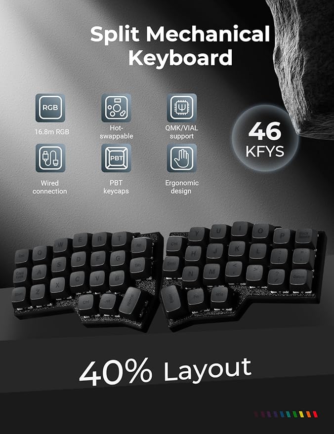 YIVU Corne V4.1 Split Ergonomic Keyboard, 40% 3x6 Ortholinear Layout, Hot-Swappable Mechanical Keyboard with Per-Key RGB, Vial and VIA Programmable, Comes with Pre-Lubed Linear Switches (Wired)