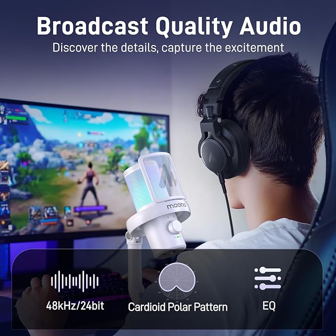 MAONO Wireless Microphone for PC, USB Gaming Mic with 6 Modes AI Voice Changer, 48kHz/24bit, 40H Battery, Intelligent Noise Reduction, RGB, One-Click Mute for Computer Podcast Recording Streaming,DM40
