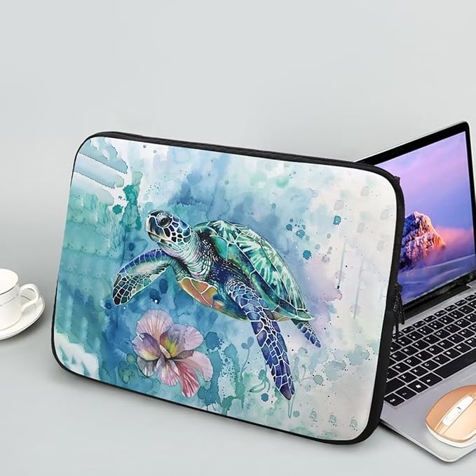 Flower Sea Turtle Laptop Protective Sleeve for Women Men Computer Sleeve 10 inch Tie Dye Laptop Case Bag Portable Computer Carrying Case Suitable GITS for Teens Tablet Bags Hippie