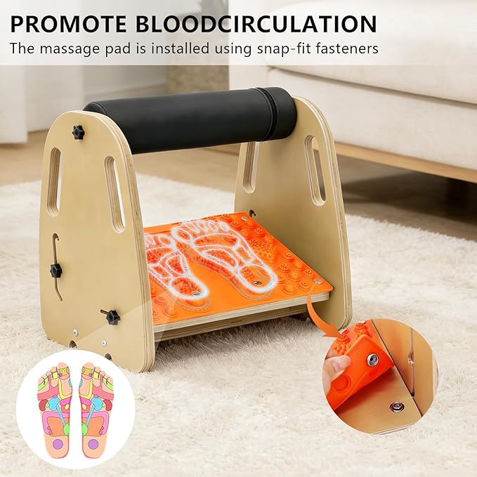 Double Layer Wooden Foot Stool for Under Desk, Foam Roller Top + Cushioned Bottom with Replaceable Massage Pad, Ergonomic Design, Suitable for Office, Home, Gaming, All Seasons Use(Orange)