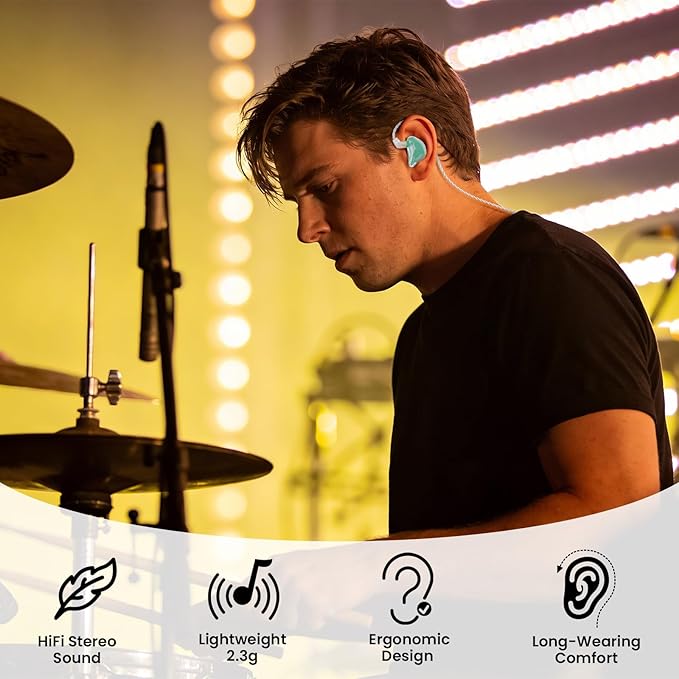BASN Bmaster in Ear Monitor Headphones, Triple Driver IEM Earphones with Powerful Bass, Noise Isolation HiFi Stereo Wired Earbuds for Musicians Singers Drummers (Teal)