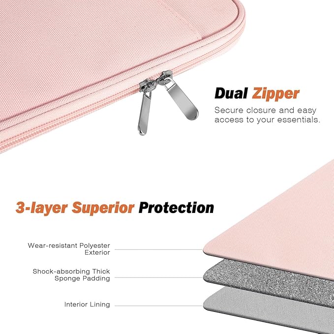 MoKo 13 Inch Tablet Sleeve Bag, Compatible with New 13 Inch iPad Pro M5 & Air M4/M3, iPad Pro 12.9 inch M2&M1, Galaxy Tab S8+/S9+ 12.4", Waterproof Bag Carrying Case with Pocket, Pink
