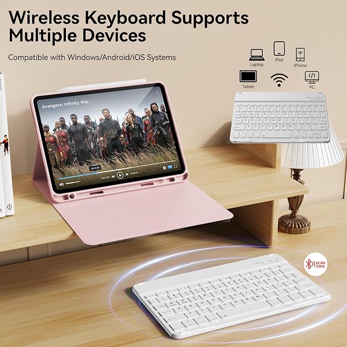 Keyboard Case for iPad Pro 11 Inch 4th Generation/Pro 3rd Gen/Pro 2nd Gen with Pencil Holder, Folio Detachable Wireless Bluetooth Keyboard & Flip Stand Case for iPad Pro 11 Inch, Pink