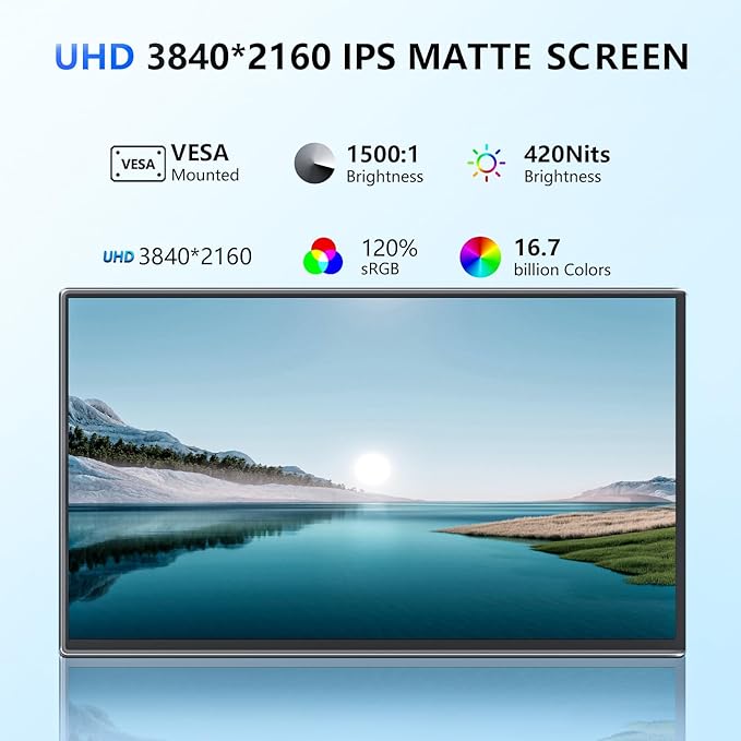 24” 4K 3840 * 2160 Portable Monitor 100Hz 120% sRGB USB-C HDMI Large Gaming Second Extender Display Monitor for MacBook Laptop,Desktiop,PS5/4, Xbox, Switch,Phone