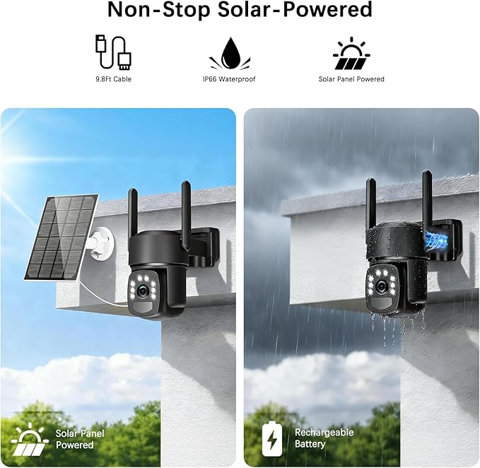 Solar Security Cameras Wireless Outdoor, 4 Cam-Kit, Solar-Powered, No Subscription,Home Security Cameras System with 4MP Color Night Vision, Auto Tracking, Pan & Tilt, Spotlight & Siren, 2.4 & 5G WiFi