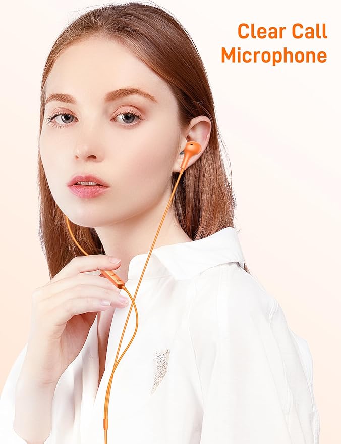 iMangoo for Apple USB C Wired Headphones, Hi-Fi Sound Corded Earbuds, Ergonomic Small in Ear Buds for iPhone 17 Pro Max/17e/16 Plus/16e/15, for Samsung S26/S25 Ultra/for Pixel Type C Earphones Orange