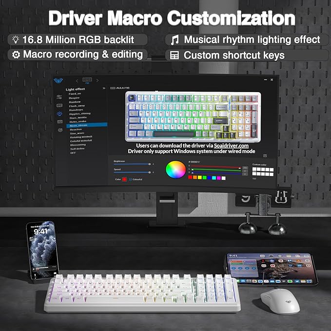 AULA F99 Wireless Mechanical Keyboard,Triple-Mode(BT5.0/2.4GHz/USB-C),Gasket Mounted Creamy Keyboard with Linear Switches, Side Printed PBT Keycaps,RGB Backlit PC Gaming Keyboards for Win/Mac