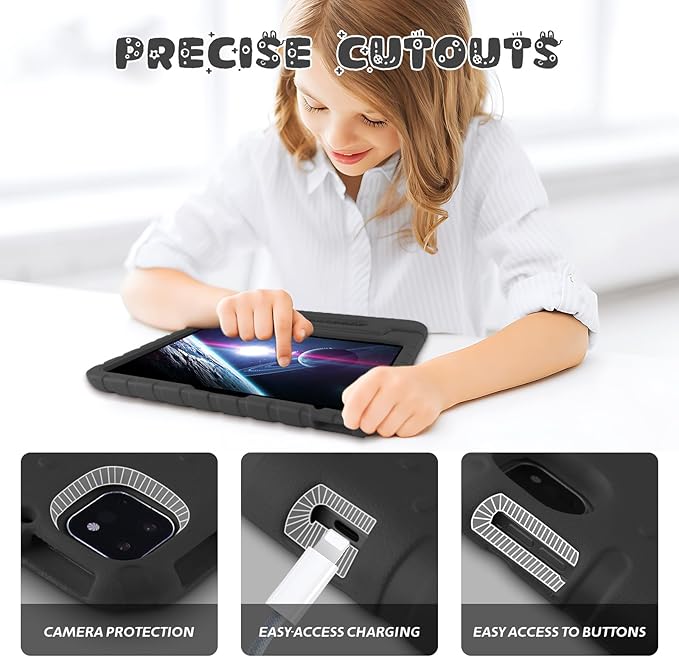for iPad Pro 13 inch Case 2024, Shockproof Kids iPad 13 Pro Case, Protective Cover for iPad Pro 13 M4 with Pencil Holder, Anti-Slip Handle Stand, Black