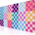 iLeadon Desk Mat, Computer Desktop Pad, Colorful Checkered Mouse Pad, Large Rubber Base Mousepad with Stitched Edges, Keyboard Mat for Women Office, Home