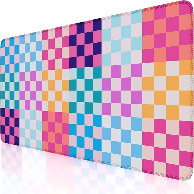 iLeadon Desk Mat, Computer Desktop Pad, Colorful Checkered Mouse Pad, Large Rubber Base Mousepad with Stitched Edges, Keyboard Mat for Women Office, Home