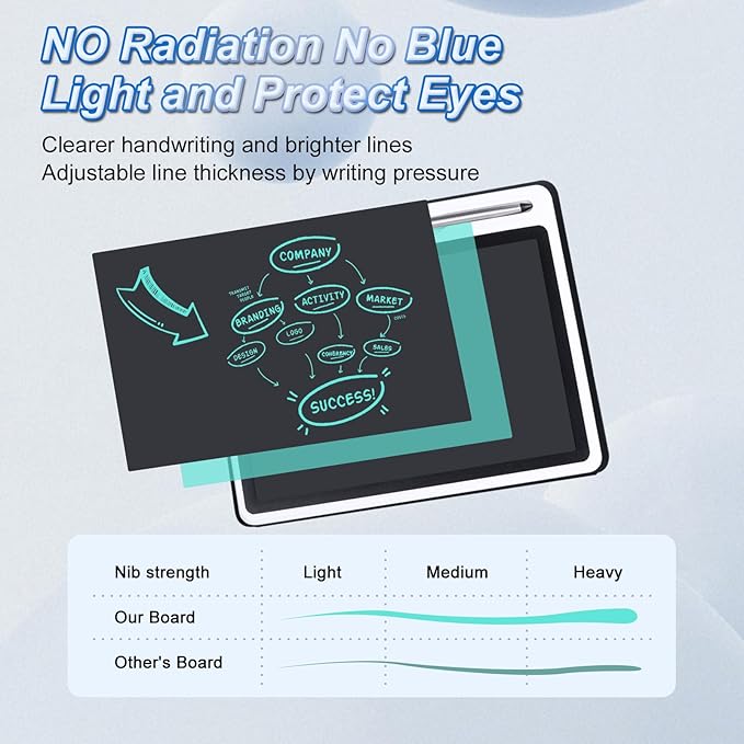 10 Inch LCD Writing Tablet with PU Protective Cover Electronic Writing Notebook Erasable Drawing Pad for Taking Notes Drafting Leaving Message (Blue)