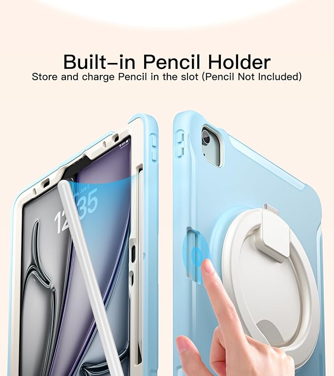 BATYUE Shockproof Case for iPad Air 11" M2/M3/M4, Air 4/5 10.9", iPad Pro 11" 1st-4th Gen 2018-2022 | 360° Multi-Angle Stand (Portrait & Landscape) & Grip, Built-in Pencil Holder, Frozen Blue