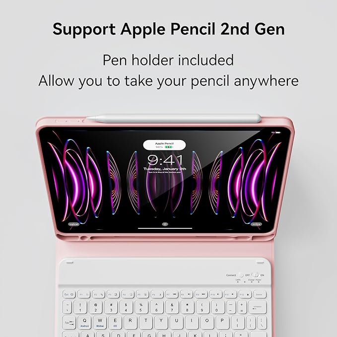 Keyboard Case for iPad Pro 11 Inch 4th Generation/Pro 3rd Gen/Pro 2nd Gen with Pencil Holder, Folio Detachable Wireless Bluetooth Keyboard & Flip Stand Case for iPad Pro 11 Inch, Pink