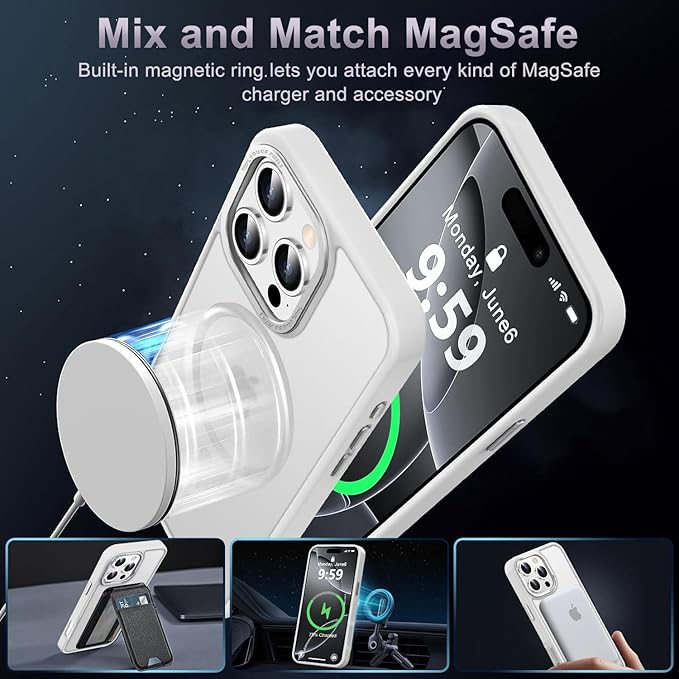Newfuture Designed for iPhone 16 Pro Max Case with Magnetic [13 FT Military Drop Protection] [Compatible with Magsafe] Slim Translucent Matte Shockproof with Anti-Fingerprint Phone Case, Frosted White