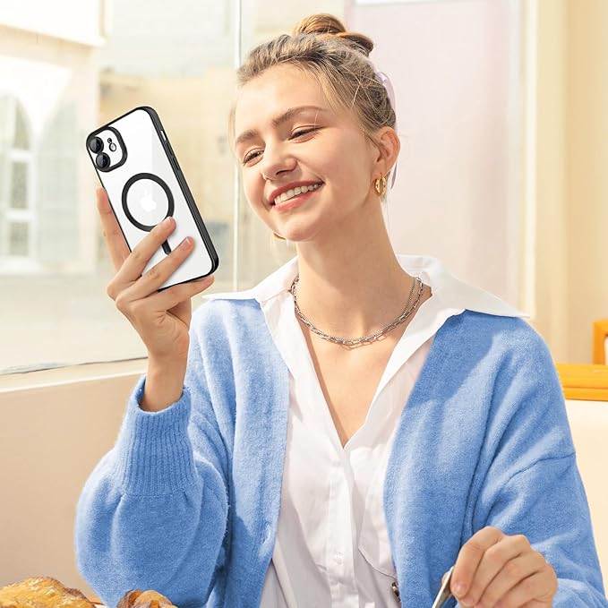 Hython Magnetic Clear for iPhone 11 Case with Camera Lens Protector [Compatible with MagSafe] Luxury Plating Edge Slim Soft TPU Cover Protective Phone Case for iPhone 11 6.1", Matte Black