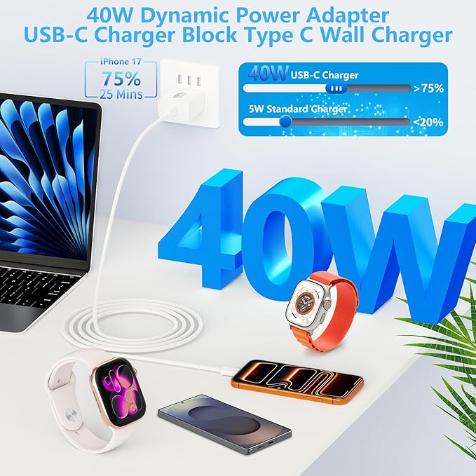 [Apple MFi Certified] iPhone 17 Charger Fast Charging, LANWK 2Pack 40W USB-C Charger Block Dynamic Power Adapter Type C Wall Charger with 6FT Type-C Cord for iPhone 17/17 Pro/17 Pro Max/16 Pro/15/iPad