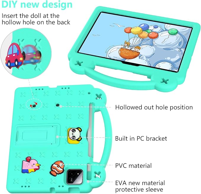 AKABEILA Compatible with Xiaomi Pad 7/Xiaomi Pad 7 Pro 11.2 inch 2024/Xiaomi Pad 8 2025 11.2 inch Tablet Case, Kids Friendly Universal Protective Case with Shoulder Strap & Stand Handle Mint Green