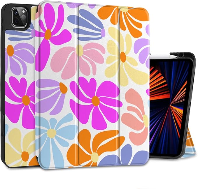DONGKE Case for iPad Pro 12.9 inch 6th Generation 2022, Built-in Pencil Holder + Trifold Stand + Auto Wake/Sleep + Protective Cover for iPad Pro 12.9 5th/4th/3rd Gen - Retro Flowers