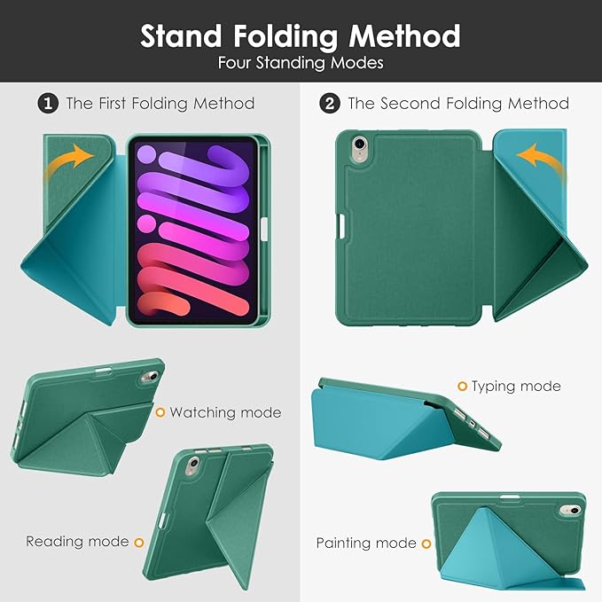 DTTO Case for iPad mini 7 (A17 Pro) 2024 / iPad mini 6 2021 8.3 inch with Pencil Holder, Multi-Angle Magnetic Standing Cover for iPad mini 7th/6th Generation [Auto Wake/Sleep], Green