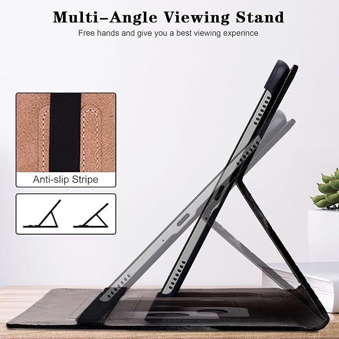 Compatible with iPad Air 11 Inch Case 8th/7th/6th Generation (M4/M3/M2) 2026/2025/2024, for iPad Air 5th/4th Generation Case 10.9 Inch 2022/2020 with Pencil Holder & Card Slots - Black Tiger