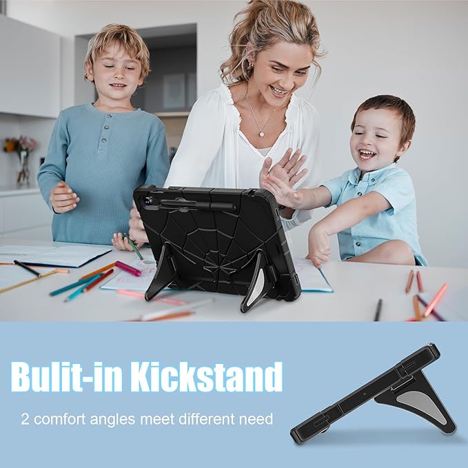 AKABEILA Compatible with Samsung Galaxy Tab S7/S8/S9/S9 FE 11 inch(2023) Tablet Case，Lightweight Shockproof Rugged Protective Cover with Kickstand for Kids Children Boys Babies Black