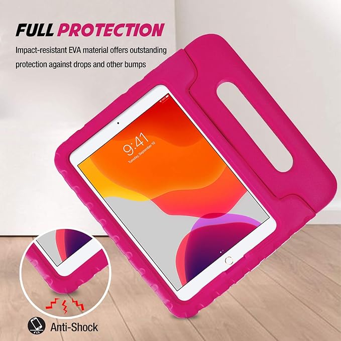 ProCase Kids Case for iPad 9th Generation/iPad 8/iPad 7, iPad 10.2 Case 2021 2020 2019/iPad Air 10.5/iPad Pro 10.5 Kids Case, Shockproof Lightweight Case with Convertible Handle -Magenta