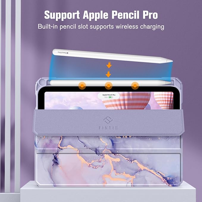 Fintie Hybrid Slim Case for iPad Mini 7 (A17 Pro, 7th Generation) 2024 / iPad Mini 6 (6th Gen) 8.3 Inch, [Built-in Pencil Holder] Shockproof Cover Clear Transparent Back Shell, Lilac Marble
