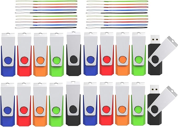 4GB Flash Drive 20 Pack, Wooolken USB 2.0 Memory Stick with Lanyards Swivel USB Stick for Data Storage and Backup (Mixed Colors)