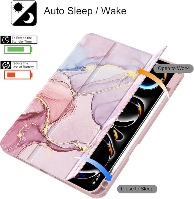 Soke Case for New iPad Pro 11 Inch (M5/M4) 5th Generation 2024-2025 with Pencil Holder - [Shockproof + Apple Pencil Charging + Auto Wake/Sleep], Soft TPU Back Cover for iPad Pro 11", Dreamy Marble