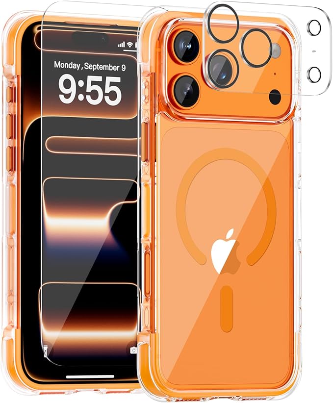 for iPhone 17 Pro Case with Tempered Glass & Lens Protectors, Compatible with MagSafe, Military-Grade 4-Corner Airbag Protection, Strong N52 Magnets, Anti-Yellowing Clear Case